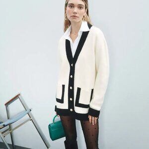 Ronny Kobo x RTR Color Block Cardigan in Cream Off White Black Preppy Medium M